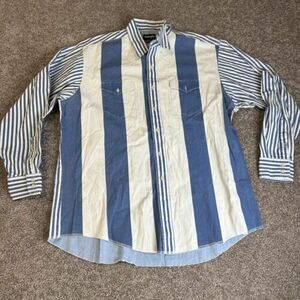 VTG Wrangler Brushpopper X-long Tails Shirt Blue White Stripes 18-36 Western 海外 即決