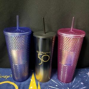 *Set of 3* Disney Parks Starbucks 50th Anniversary Gold Luxe, Blue, Pink Bling 海外 即決