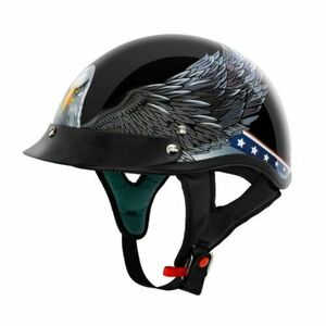VCAN Sports V5 Gloss Black/Eagle USA Graphics Motorcycle Half Helmet Size XS 海外 即決