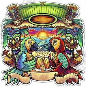 Beach Tiki Parrot Bar Alcohol Drink Car Bumper Window Vinyl Sticker Decal 4.6" 海外 即決