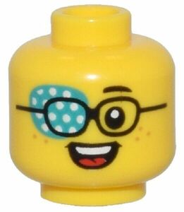 LEGO Yellow Minifigure Head Black Glasses Eyepatch Freckles Open Smile 25-10 海外 即決