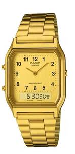 Casio AQ-230GA-9B Gold Tone Retro Digital Analog Alarm Watch AQ230GA AQ230GA9B 海外 即決