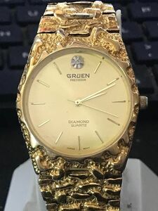 Gruen Precision Diamond 33mm gold nugget Ladies Quartz Watch-Run (#1590) 海外 即決