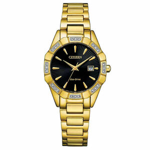 Citizen Ladies EW2652-55E Corso Diamond Accented Gold Tone SS Watch w/Black Dial 海外 即決