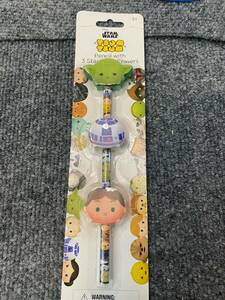 Star Wars Tsum Tsum Pencil with 3 Stackable Erasers Yoda R2-D2 and Han Solo 海外 即決