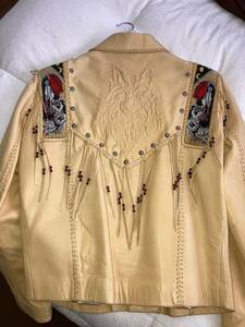 Ren Ellis Renegade Leather Jacket WOLF 'NASHOBA' CHOCTAW Fringe/Native Beads 42 海外 即決