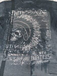 Affliction Mens Size L Black Gray T Shirt Renegade Motor Indian Chief Saint Y2K 海外 即決