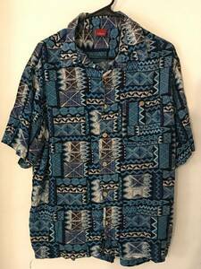XL Men's JUNCTION WEST Vintage Blue Rayon Tribal Hawaiian Shirt NEVER WORN 海外 即決