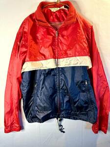 VTG L.L.Bean Men Full Zip Windbreaker Hooded Jacket Long Sleeve Red Navy Size L 海外 即決