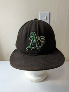 VTG Oakland Athletics A's Authentic New Era Sz 7 58cm Brown Hat USA Wool 海外 即決