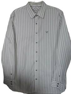 American Eagle Men's XLT White Gray Striped Vintage Fit Button Down Shirt 海外 即決