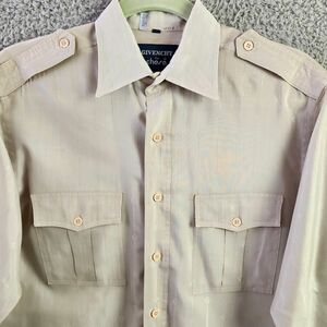 Vintage Givenchy for Chesa Shirt Mens Medium Ivory Button Up Shiny Retro 70's 海外 即決