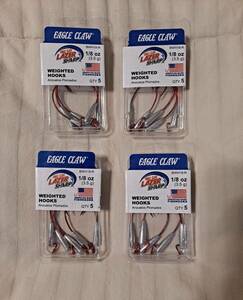 Lot of 20 Eagle Claw Lazer Sharp Weighted Hooks 1/8 oz Red Hook NIP 海外 即決
