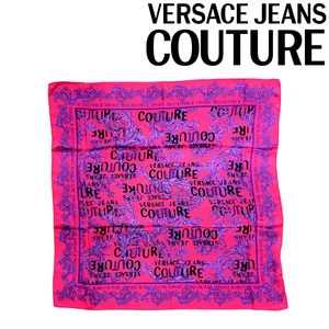 VERSACE JEANS COUTURE ベルサーチ ヴェルサーチェ スカーフ ロゴ バロッコプリント シルク ピンク 74HA7H01-ZG151-PR5