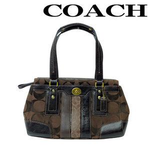 【中古】【非常に良い】COACH ハンドバッグ・鞄 ブランド コーチ シグネチャー柄 ブラウン×ダークブラウン r-coach-b-0023-10