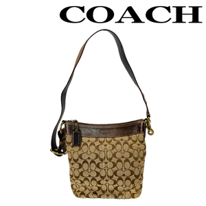 【中古】【やや傷や使用感あり】COACH ショルダーバッグ・鞄 ブランド コーチ シグネチャー柄 ベージュ×ブラウン r-coach-b-0543-05