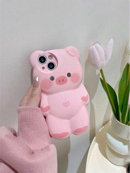 ピンク色 3D豚デザイン iPhone XR スマホケース