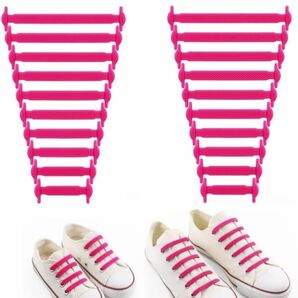 結ばない 靴紐 ゴム 靴ひも 伸縮 靴紐 ほどけない 簡単取り付け　ピンク