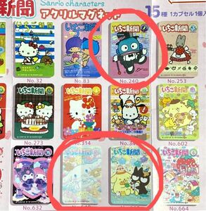 サンリオ　いちご新聞　アクリルマグネット　３個セット　ハンギョドン　ポムポムプリン ばつ丸　シナモロール　サンリオキャラクターズ