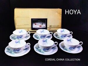 ★未使用 HOYA CORDIAL CHINA COLLECTION 保谷 コーディアル チャイナ コレクション 花柄 コーヒー ティー カップ ＆ ソーサー 全6客セット