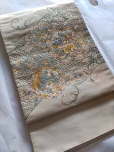 工芸袋帯　総刺繍　汕頭　螺鈿　自己紹介欄必読