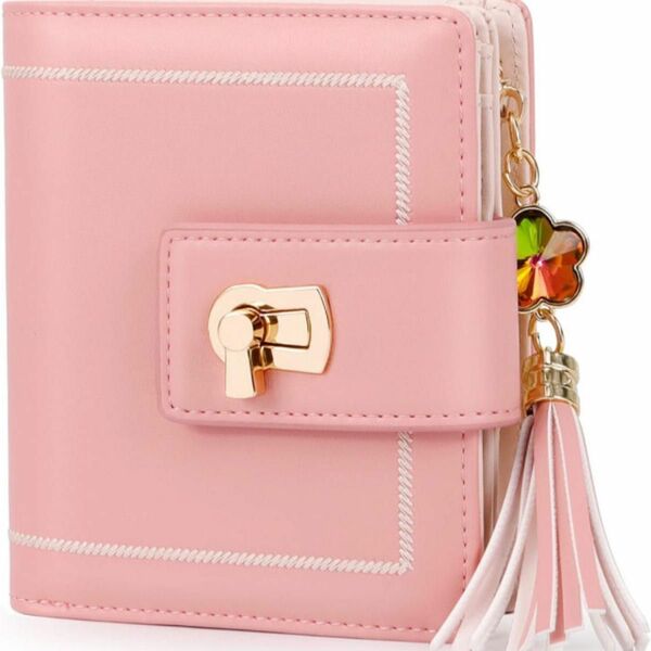 財布 レディース ピンク二つ折り コンパクト　高級レザー カード入れ 春財布 