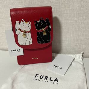 ★新品★定価38,500円★FURLA(フルラ)/アジア限定/LITTLE CATS PHONE HOLDER/ミニショルダーバッグ/招き猫/本革レザー/赤系