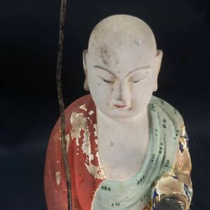 【福蔵】仏像 仏教美術 木彫？彩色 置物 立像 高20.7cmの画像6