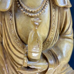 【福蔵】木彫 觀音 仏像 一本彫 仏教美術 置物 本物 天然木 高39.3cmの画像4