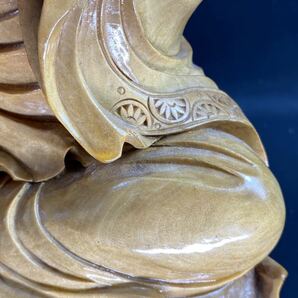 【福蔵】木彫 觀音 仏像 一本彫 仏教美術 置物 本物 天然木 高39.3cmの画像6