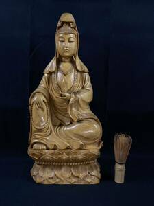 [ luck warehouse ] tree carving . sound Buddhist image 1 psc carving Buddhism fine art ornament genuine article natural tree height 39.3cm