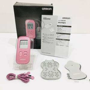 ●美品 動作品 オムロン HV-F021 家庭用低周波治療器 OMRON ピンク 付属品完備 マッサージ器 凝り もみほぐし S2816