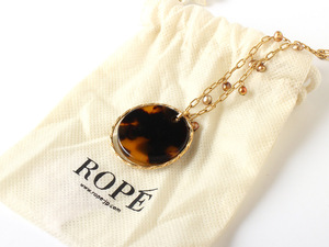 E11301 美品 ROPE' ロペ ネックレス ゴールド×ブラック×ブラウン 金×茶 アクセサリー ペンダント べっ甲柄 