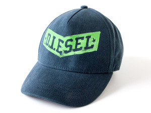 E16350 美品 DIESEL KIDS ディーゼル キッズ キャップ 帽子 サイズ11 ネイビー×ライトグリーン 紺 コットン