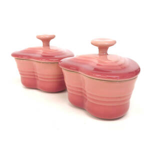 14943 新品未使用 LE CREUSET ル・クルーゼ Petite Ramekin D'amour Set プチラムカン ダムール ハート型 耐熱容器 ピンク ストーンウェアの画像4