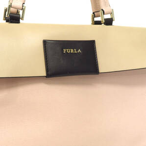 16664 美品 FURLA フルラ メリディアン メタルロゴ トリプルカラー G金具 レザー トートバッグ ハンドバッグ 鞄 ピンク系マルチカラー 伊製の画像2