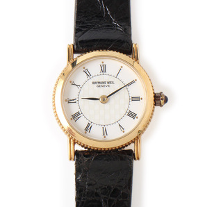 E16955 美品 RAYMOND WEIL レイモンドウィル 腕時計 クォーツ クロコベルト ブラック×ゴールド 文字盤ホワイト CROCODILE VERITABLEの画像1