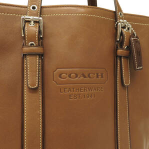 16669 美品 COACH コーチ ロゴ型押し レザー S金具 肩掛け トートバッグ ショルダーバッグ ビジネスバッグ 鞄 9779 茶 メンズ レディース の画像2