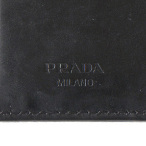 E16917 PRADA プラダ 二つ折り 財布 ナイロン×レザー ロゴプレート ロゴ金具 ネイビー 紺 コンパクトウォレット 箱付き イタリア製の画像10