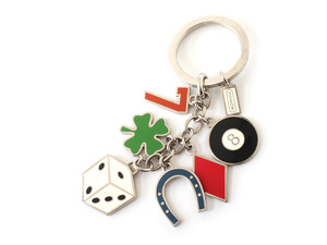 E16937 COACH Coach key ring key holder bag charm silver × multicolor four . leaf clover rhinoceros koro diamond horseshoe 