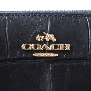 E17197 COACH コーチ 長財布 エンボスド レザー クロコ型押し アコーディオン ジップ ウォレット ラウンドファスナー ネイビー 紺の画像7