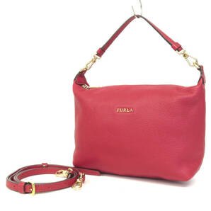 17354 美品 FURLA フルラ Sophie ソフィー メタルロゴ 本革 レザー ジップ G金具 2WAY ハンドバッグ ショルダーバッグ 鞄 赤 レディースの画像1