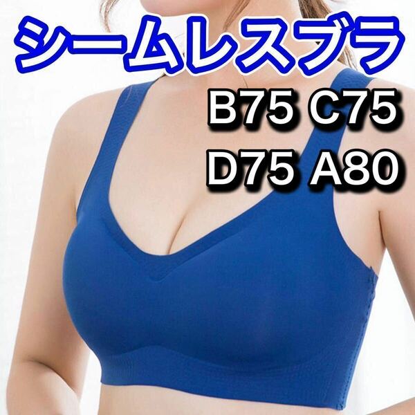 ノンワイヤー シームレス ブラジャー ブルー 青 XL LL ナイトブラ シームレスブラ スポーツブラ B75 C75 D75 A80 マタニティブラ