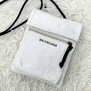 ●極美品●BALENCIAGA バレンシアガ エクスプローラー ショルダーバッグ ポーチ ポシェット サコッシュ 鞄 かばん 斜め掛け 本革 レザー 白