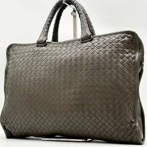 ●高級●BOTTEGA VENETA ボッテガヴェネタ ビジネスバッグ トートバッグ 鞄 かばん イントレチャート 編み込み A4 PC 本革 レザー ブラウン