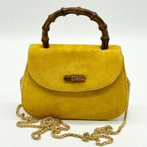 ●極美品 保管品●GUCCI グッチ 2way ミニ ハンドバッグ チェーン ショルダーバッグ 鞄 かばん バンブー スエード 斜め掛け可 マスタード_画像2