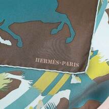（新品・未使用品）エルメス HERMES カレ 90 エクスリブリスのカモフラージュ スカーフ シルク100％ ブラウン ブルー グリーン 茶 青 緑_画像6