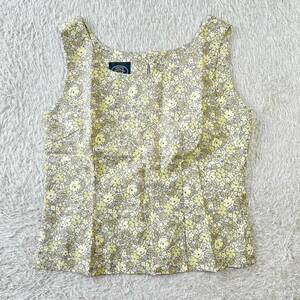 美品【laura ashley ローラアシュレイ】〜綺麗なシェイプデザイン〜 花柄 ブラウス ノースリーブ コットン100 黄色 UK10 EUR36 Rstore44202