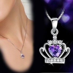 [ last. 1 point.!! free shipping ] stamp / amethyst CZ Crown pendant 