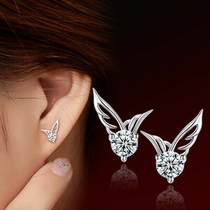 [2022 summer new work / factory special order goods / stock barely / free shipping ] stamp equipped / brilliant cut diamond CZ angel. wing earrings 